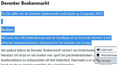 Illustration of selecting text to translate using ReadSpeaker software